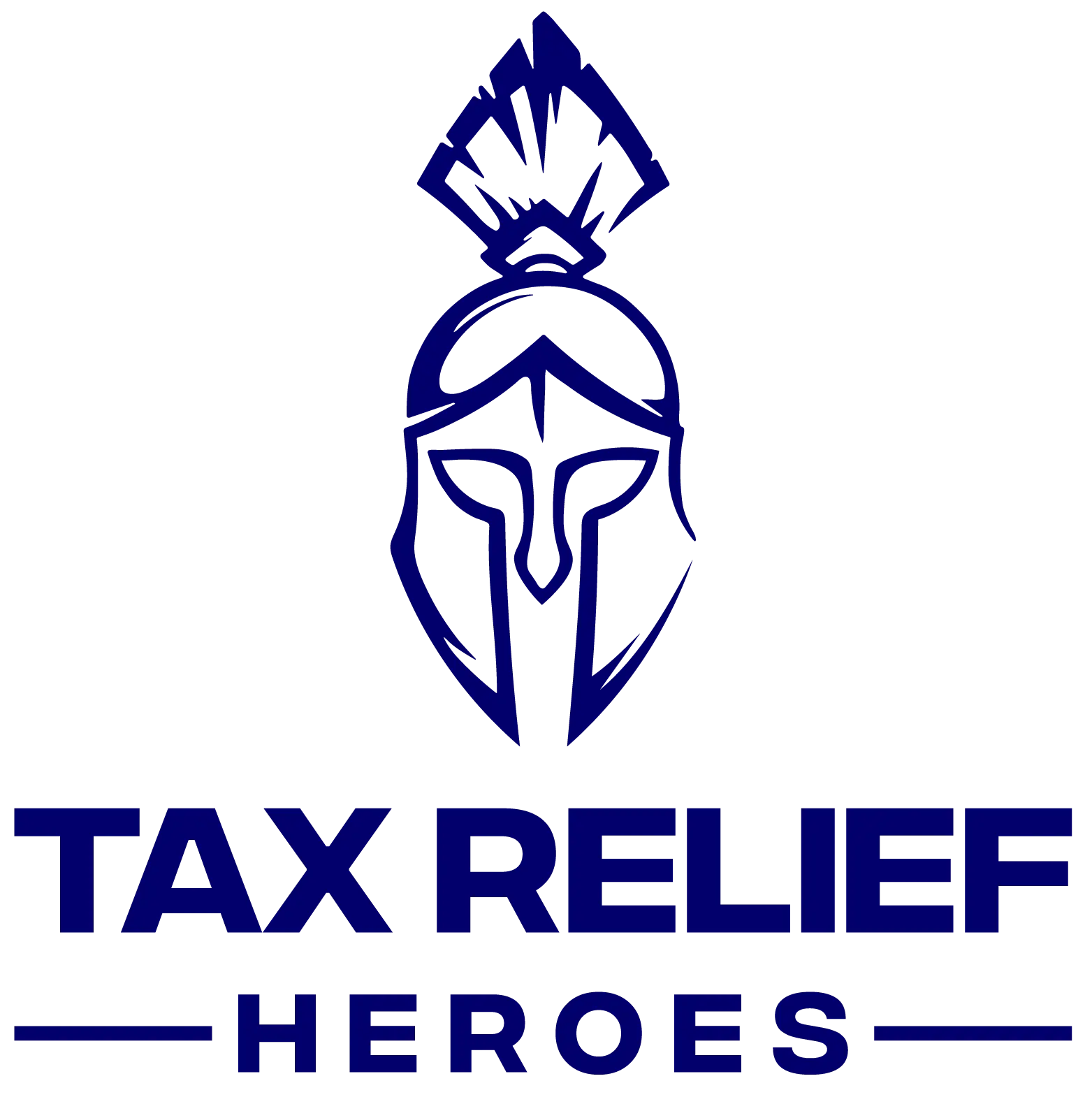 Tax Relief Heroes logo featuring a Spartan helmet and bold text, representing tax relief services and support for individuals facing IRS issues.